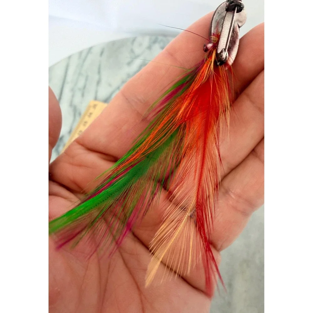 Vintage Enamel Mexican Feather Bird Brooch - Hand Painted Mid Century Parrot Pin
